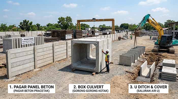 3 Beton Precast Populer: Pagar Panel, Box Culvert, dan U Ditch